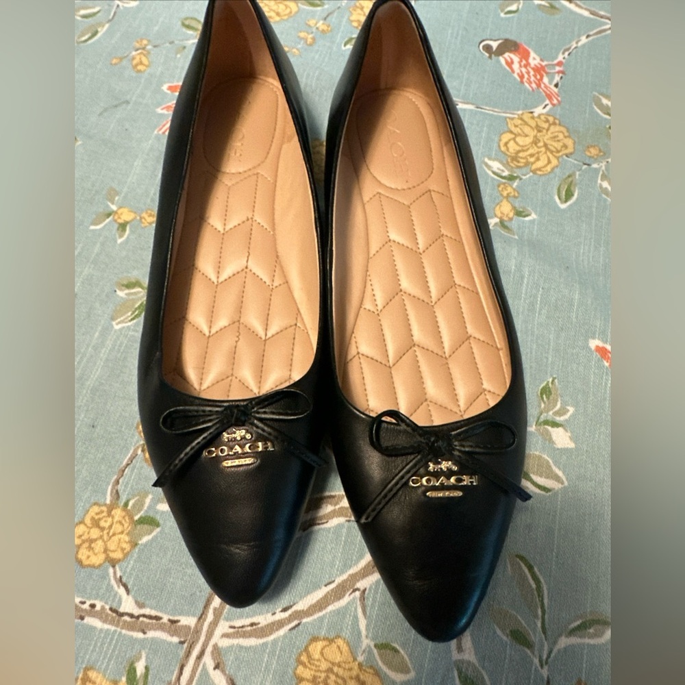 Coach Black Leather Flats with Bow